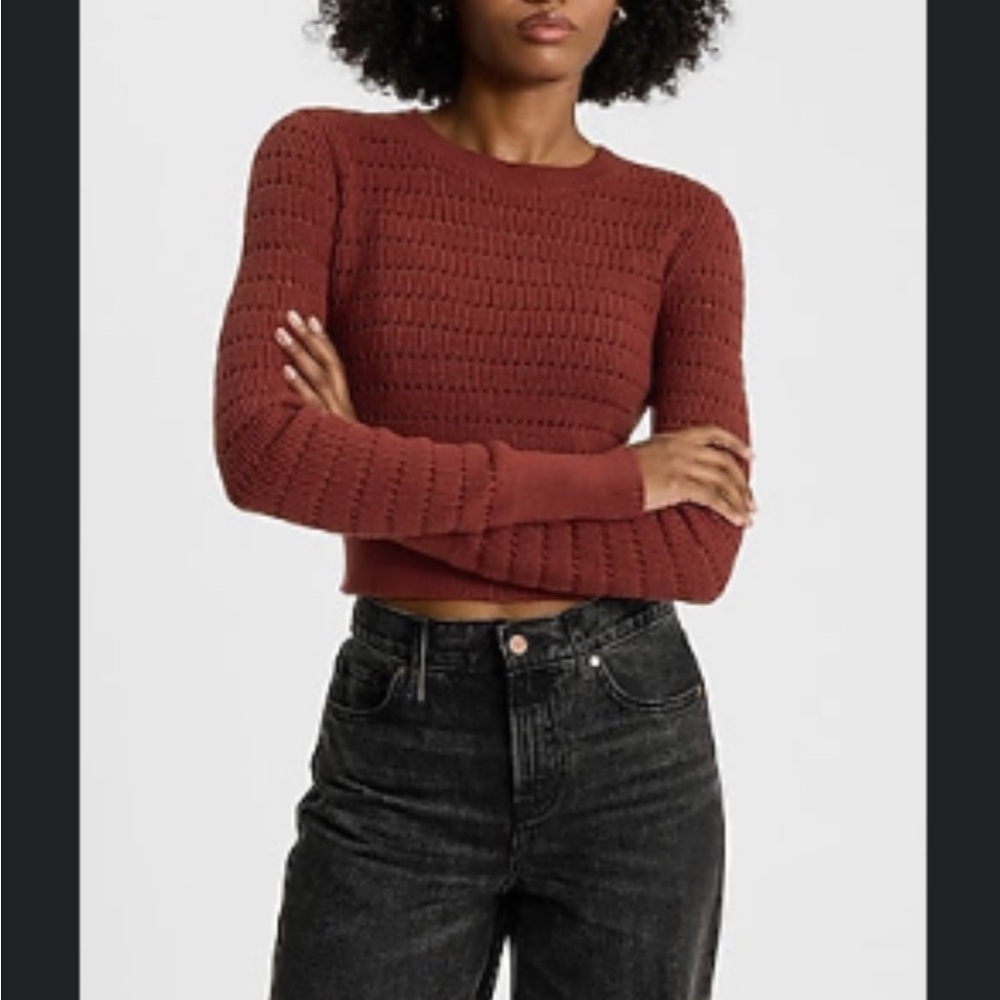 Express Open Stitch Crewneck Sweater - Brick Red